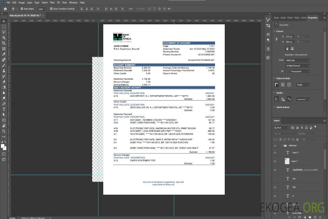 Relevé bancaire de la Bank of Africa du Burundi template Relevé bancaire de la Bank of Africa du Burundi template